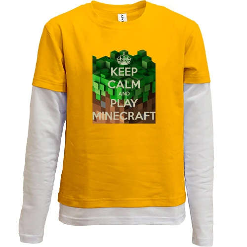 Комбинированный детский лонгслив, желтый, с надписью "Keep calm and play Minecraft"