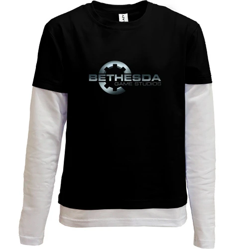 Комбинированный детский лонгслив, черный, с логотипом Bethesda
