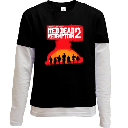 Комбинированный детский лонгслив, черный, с постером к Red Dead Redemption 2