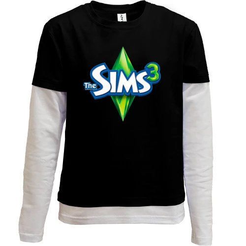 Комбинированный детский лонгслив, черный, с логотипом Sims 3