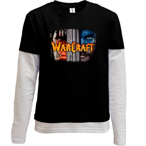 Комбинированный детский лонгслив, черный, с постером к WarCraft