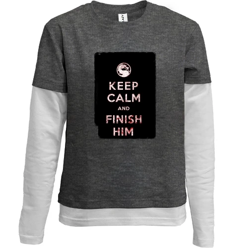 Комбинированный детский лонгслив, Черный, с надписью "Keep calm and finish him" Mortal Kombat