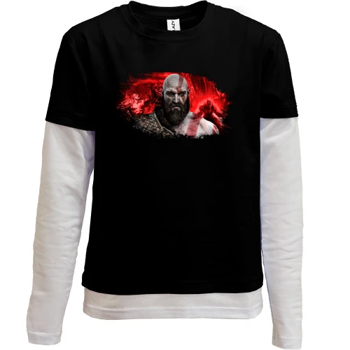 Комбінований дитячий лонгслів, Чорний, з Кратосом з God of War