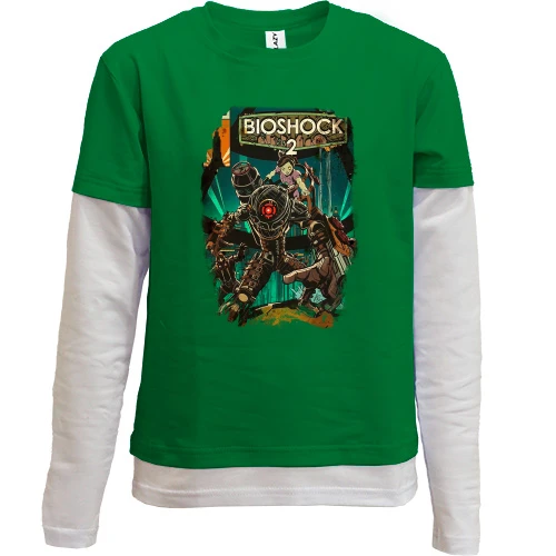 Комбинированный детский лонгслив, зеленый, с постером к Bioshock 2