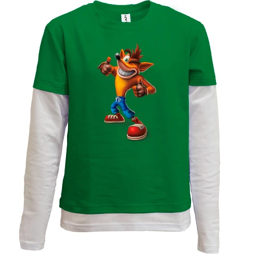 Комбинированный детский лонгслив, зеленый, с Crash Bandicoot