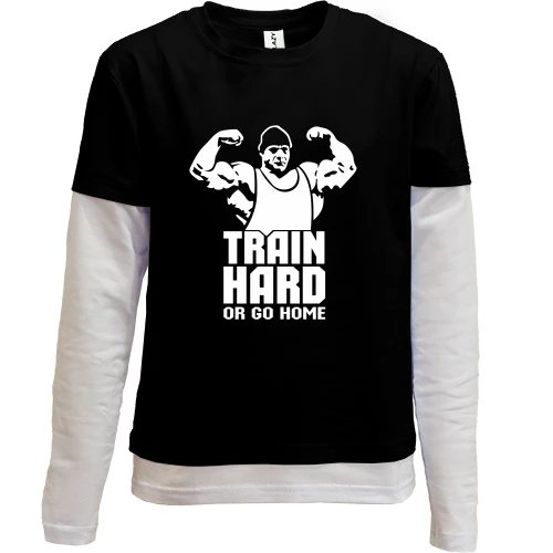 Комбинированный детский лонгслив, черный, Train hard or go home