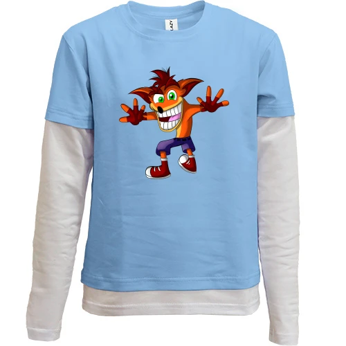 Комбинированный детский лонгслив, Синий, с иллюстрированным Crash Bandicoot