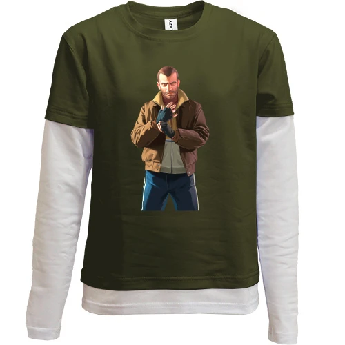 Комбинированный детский лонгслив, черный, с Нико Белликом (GTA 4)