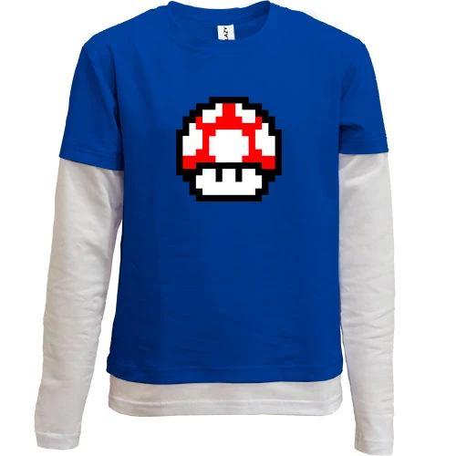 Комбинированный детский лонгслив, Синий, с грибом из игры "Mario"