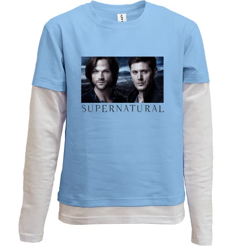 Комбинированный детский лонгслив, синий, Supernatural (2)