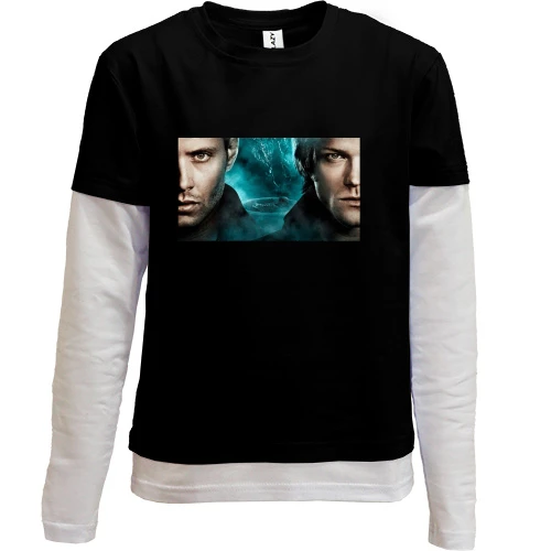 Комбинированный детский лонгслив, черный, Supernatural Bros