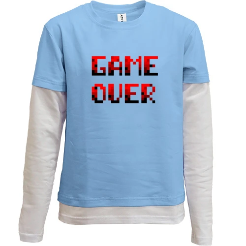 Комбинированный детский лонгслив, синий, с надписью "Game over"