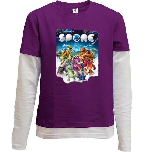 Комбинированный детский лонгслив, фиолетовый, с постером игры SPORE