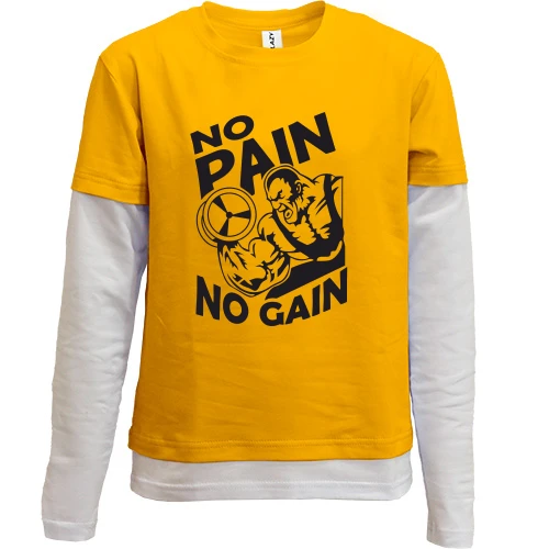 Комбінований дитячий лонгслів, Жовтий, з бодібілдером «No pain no gain»
