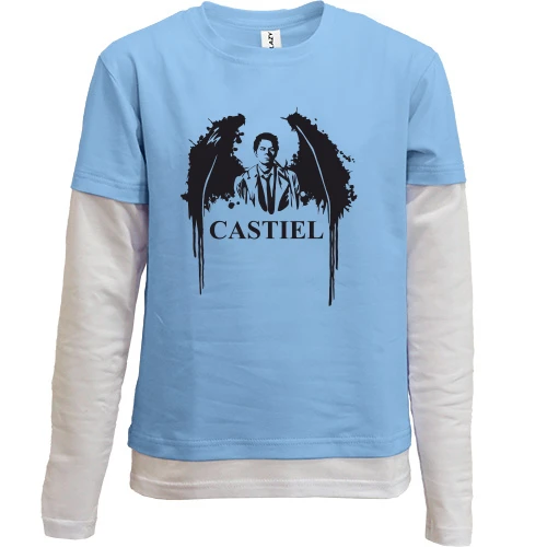 Комбінований дитячий лонгслів, Синій, Castiel
