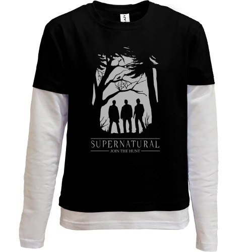 Комбинированный детский лонгслив, Черный, Supernatural - join the hunt