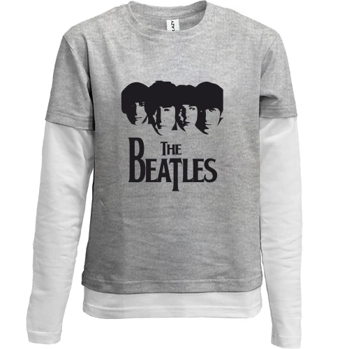 Комбинированный детский лонгслив, серый, The Beatles (лица)