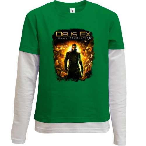 Комбінований дитячий лонгслів, Зелений, з постером гри Deus Ex