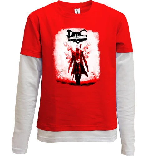 Комбинированный детский лонгслив, красный, с постером игры Devil May Cry