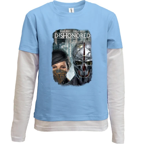 Комбинированный детский лонгслив, синий, с постером игры Dishonored