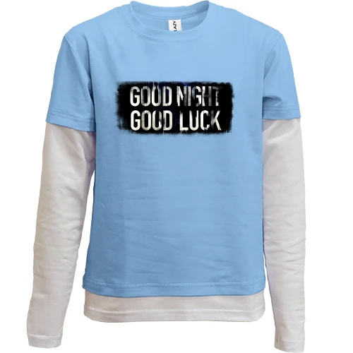 Комбинированный детский лонгслив, синий, с надписью Good Night - Good Luck