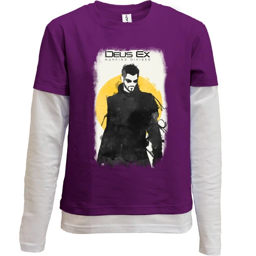 Комбинированный детский лонгслив, фиолетовый, с постером к игре Deus Ex