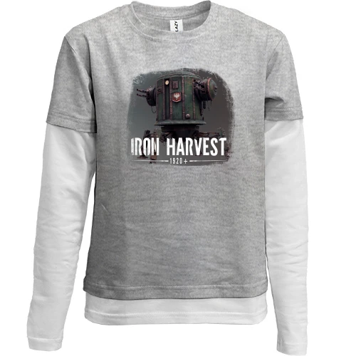 Комбинированный детский лонгслив, серый, с постером к игре Iron Harvest