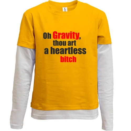 Комбинированный детский лонгслив с цитатой Шелдона «Oh Gravity, thou art a heartless b*tch»