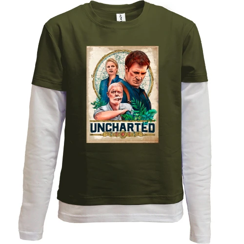 Комбинированный детский лонгслив, черный, с обложкой игры Uncharted