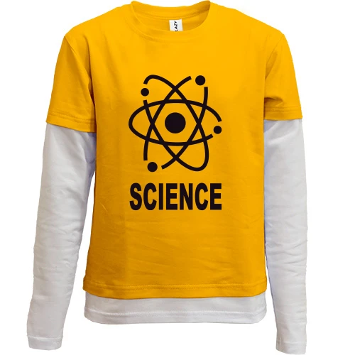 Комбинированный детский лонгслив с моделью атома и надписью «SCIENCE»