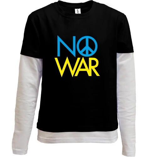 Комбинированный детский лонгслив, черный, с принтом «No War»