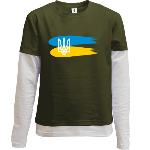 Комбинированный детский лонгслив, хаки, с гербом Украины и красками