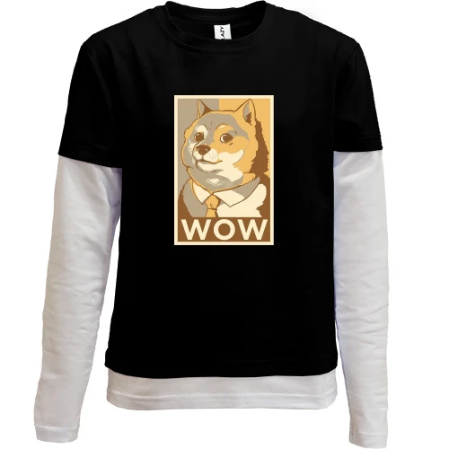 Комбінований дитячий лонгслів, Чорний, wow doge
