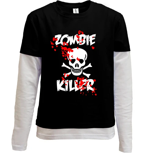 Комбинированный детский лонгслив, черный, Zombie killer