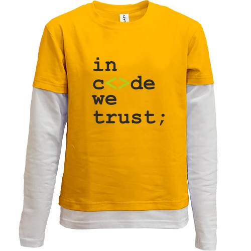Комбінований дитячий лонгслів, жовтий, In code we trust