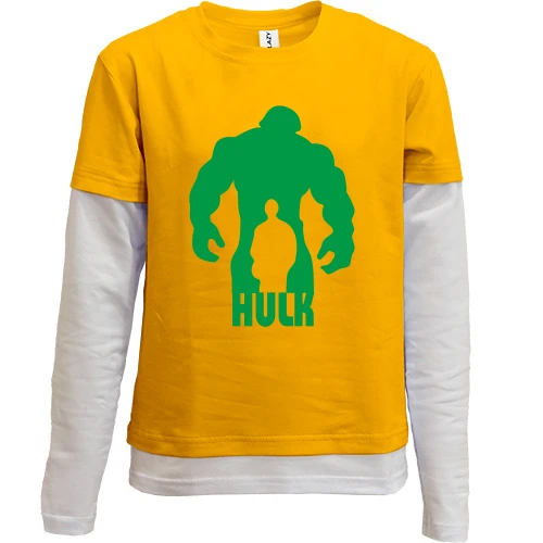 Комбинированный детский лонгслив, желтый, с силуэтом Халка и надписью HULK