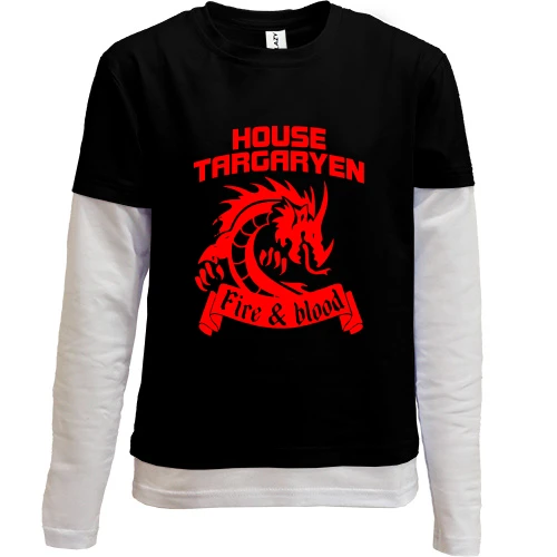 Комбинированный детский лонгслив, Черный, Targaryen - Fire and Bllod