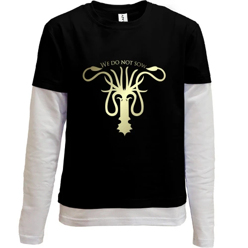 Комбинированный детский лонгслив, Черный, с гербом House Greyjoy