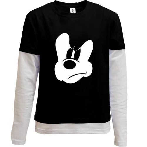 Комбинированный детский лонгслив, черный, Mickey (силуэт)