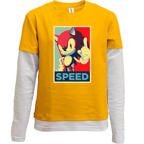Комбинированный детский лонгслив, Синий, с артом Speed (Sonic)