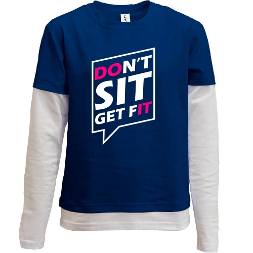 Комбинированный детский лонгслив, синий, Dont sit get fit