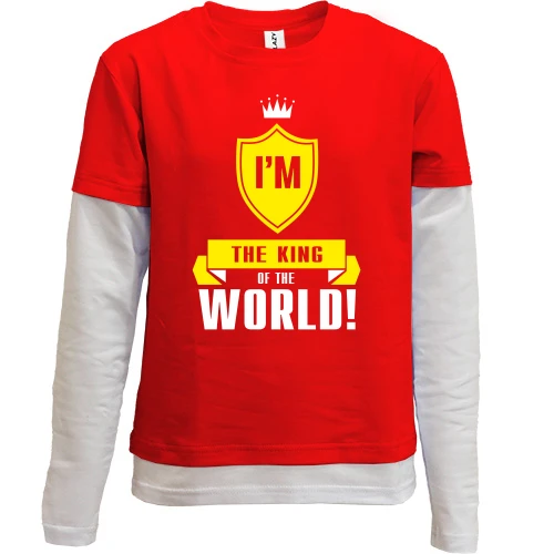 Комбинированный детский лонгслив, красный, I'm a king of the world