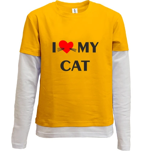 Комбинированный детский лонгслив, синий, I love my cat