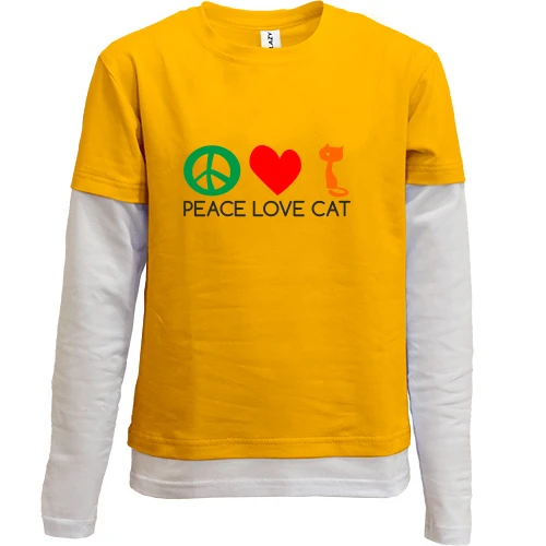 Комбинированный детский лонгслив, желтый, peace love cats