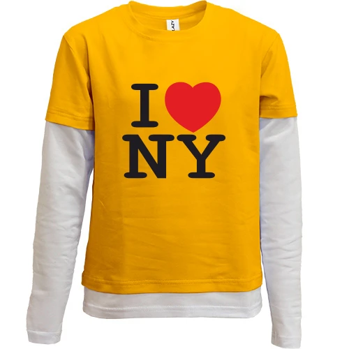 Комбинированный детский лонгслив, синий, I love NY
