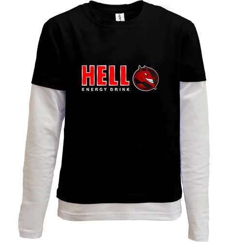 Комбинированный детский лонгслив, черный, Hell - energy drink