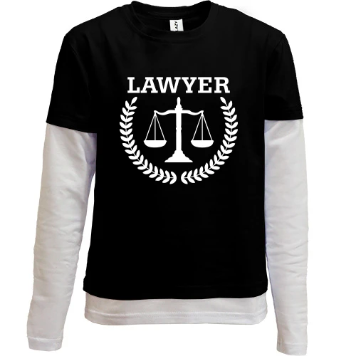 Комбинированный детский лонгслив, черный, с надписью "lawyer" юрист