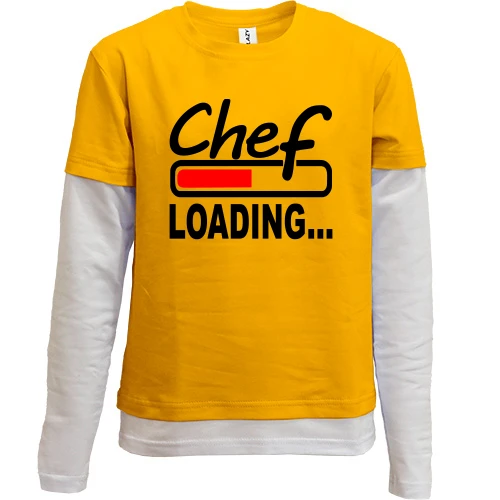 Комбинированный детский лонгслив, желтый, с надписью "chef" шеф-повар