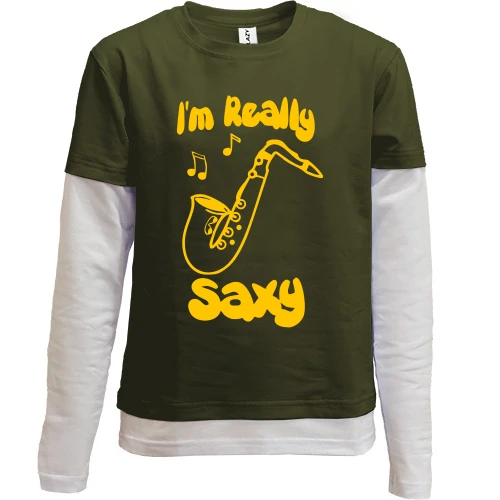 Комбинированный детский лонгслив с надписью "Im really saxy"