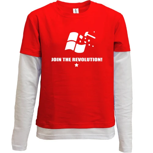 Комбинированный детский лонгслив с надписью "Join the revolution"